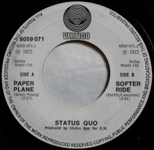 Status Quo - Paper Plane - 7" Single | Vinyl